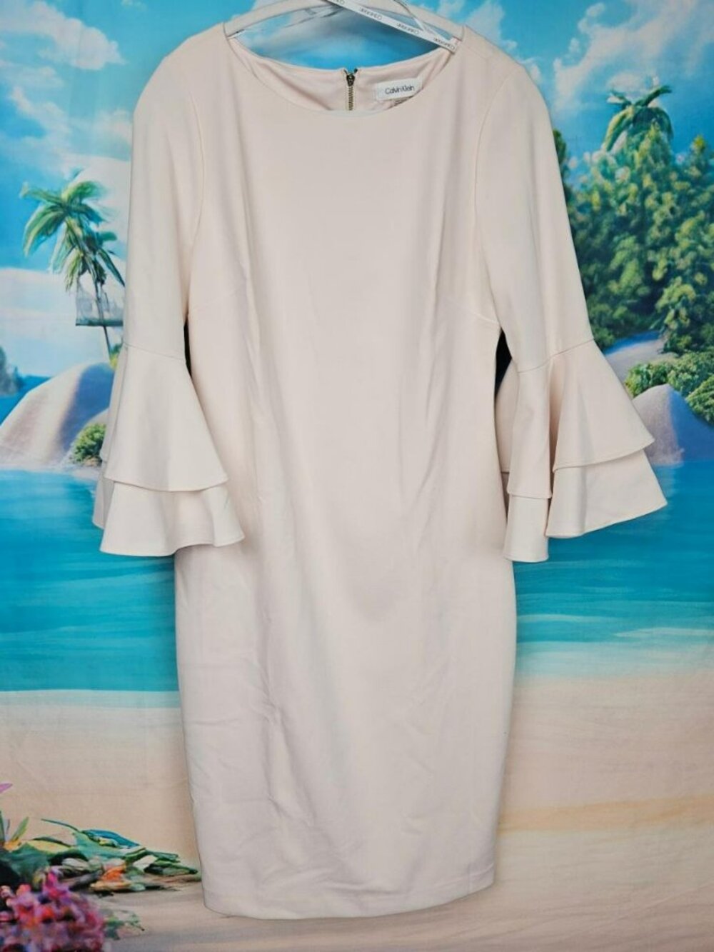 Calvin Klein Pale Pink Ruffle Bell Sleeve Dress Womens 8 Dressy Event wedding